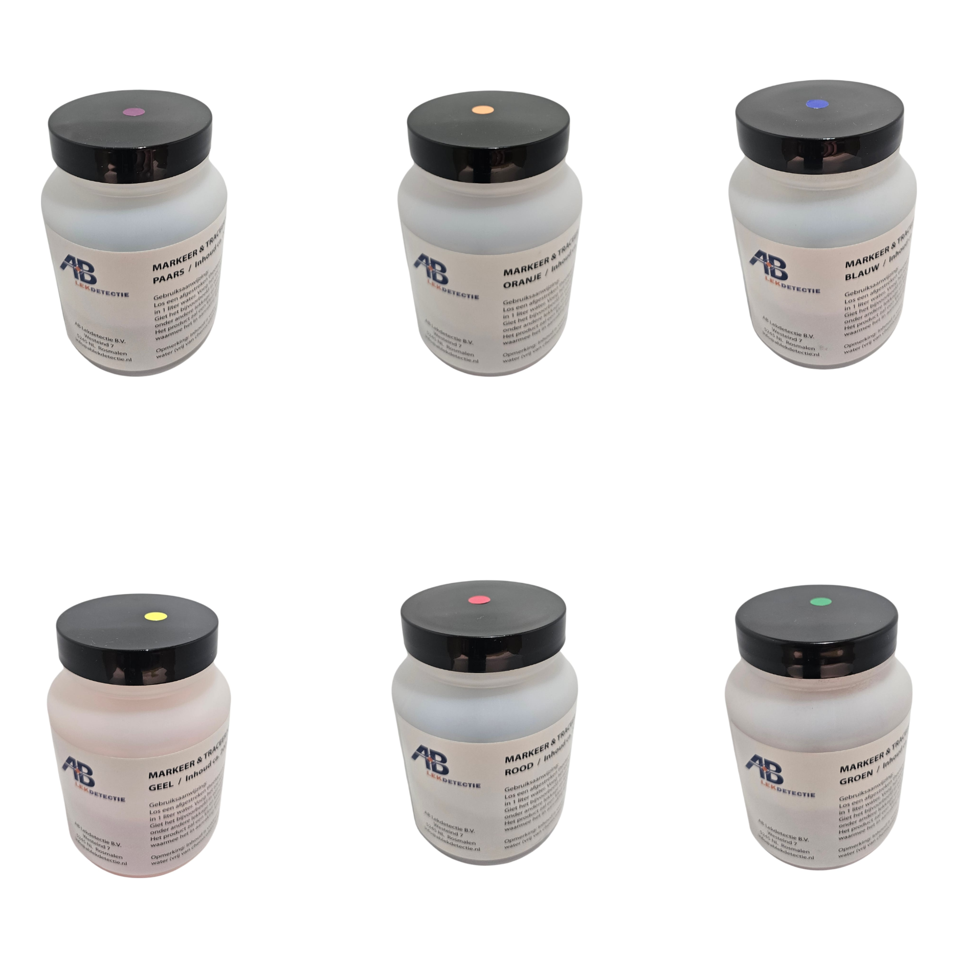 Pakket van 6 verschillende lekdetectie kleurstoffen 200 gram